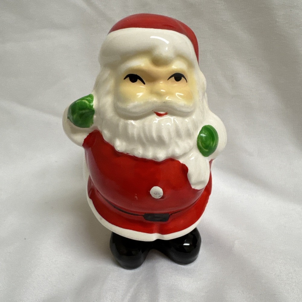 Vintage Taiwan LEGO Ceramic Standing Santa Claus With Toy Sack Figurine